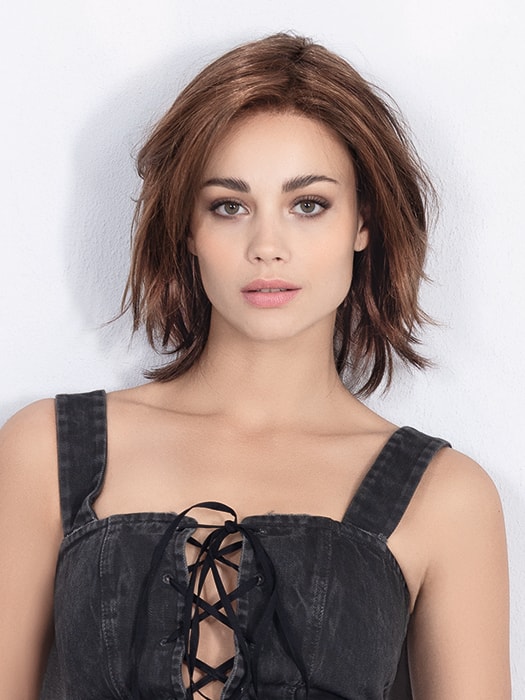 Wig style — rich auburn bob with layered texture